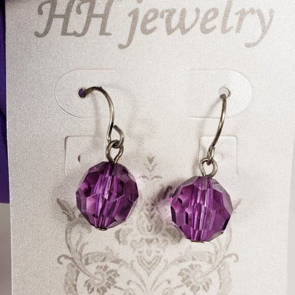 Women's Stunning Silver-tone & Purple Beaded Necklace - Matching Drop Earrings - Picture 3 of 7